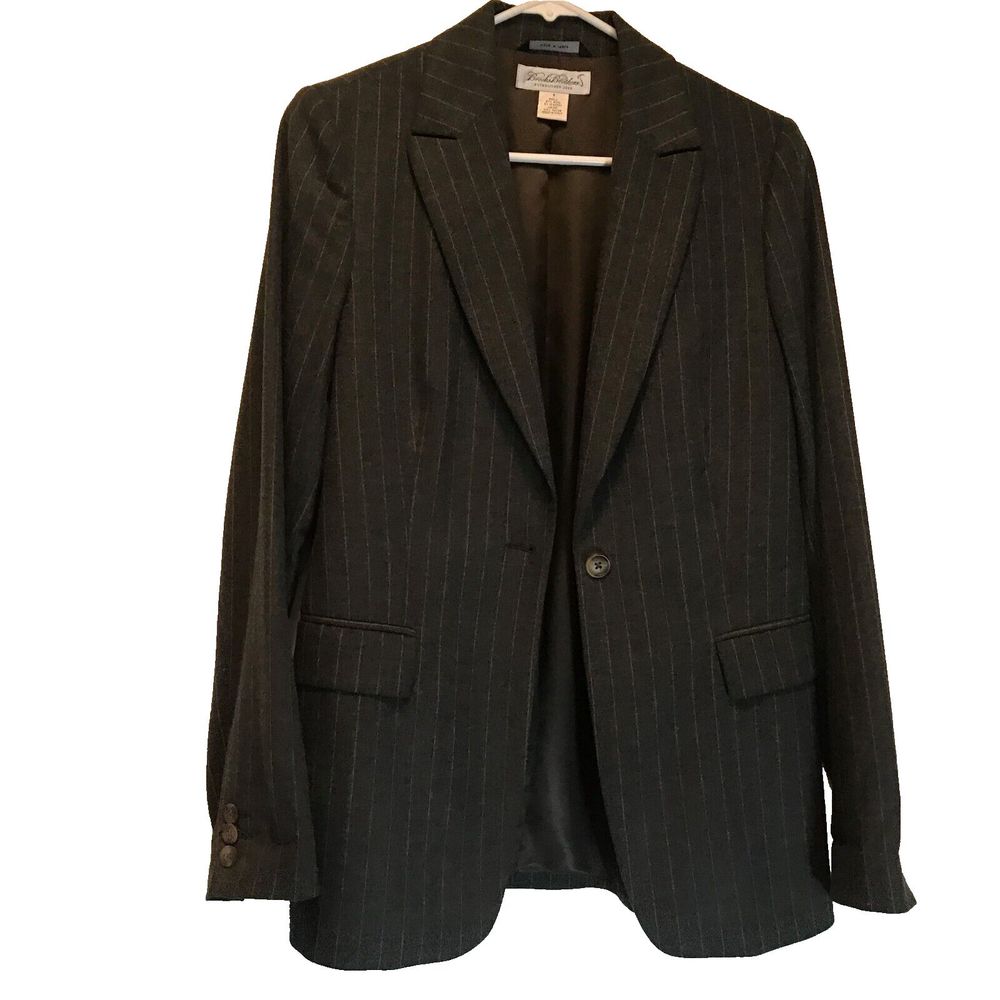 Brooks Brother Merino Wool 1-Button Blazer Suit Jacket Gray Pinstripe sz 4 Italy